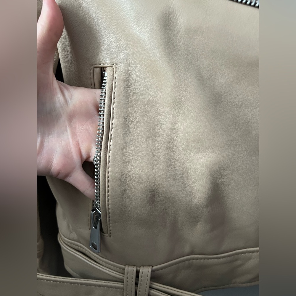 REISS Tyler Leather Biker Jacket in Neutral Size 6 New - Picture 7 of 11